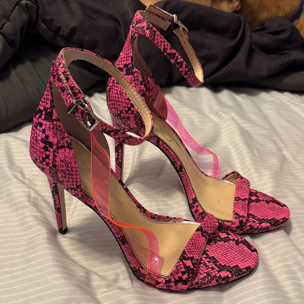 Jessica Simpson Pink Snakeskin High Heel Sandals